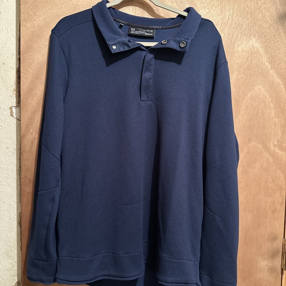 Under Armour Golf Navy UA Storm Sweater Fleece Heather Snap Mock Neck Men's XL
